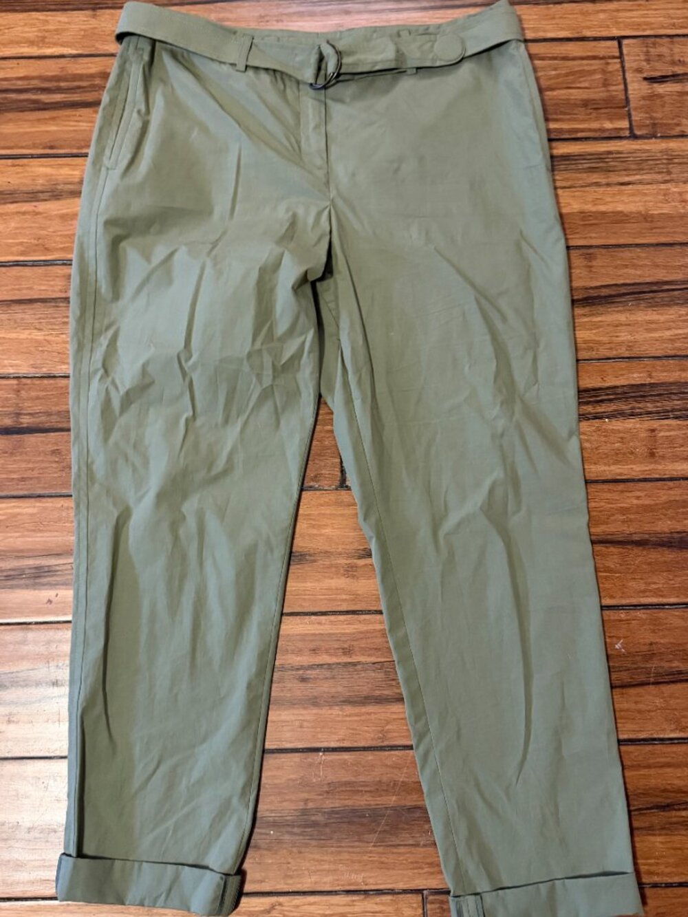 Akris Punto Chino Green Belted Pants, Size 10